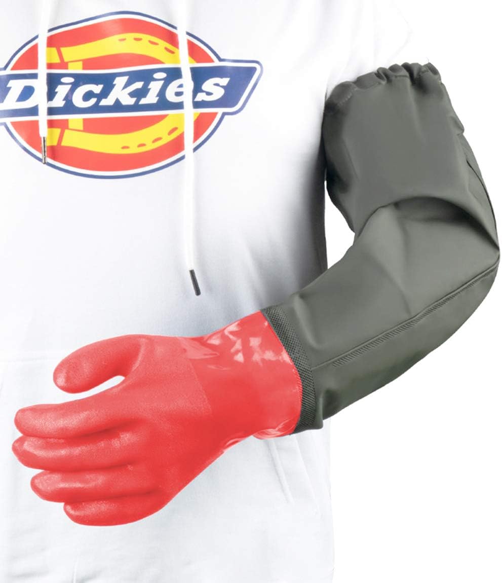 Eiito Extra-Long 26" Rubber Pond Gloves, Chemical Resistant PVC Reusable Heavy Duty Waterproof Cleaning Glove