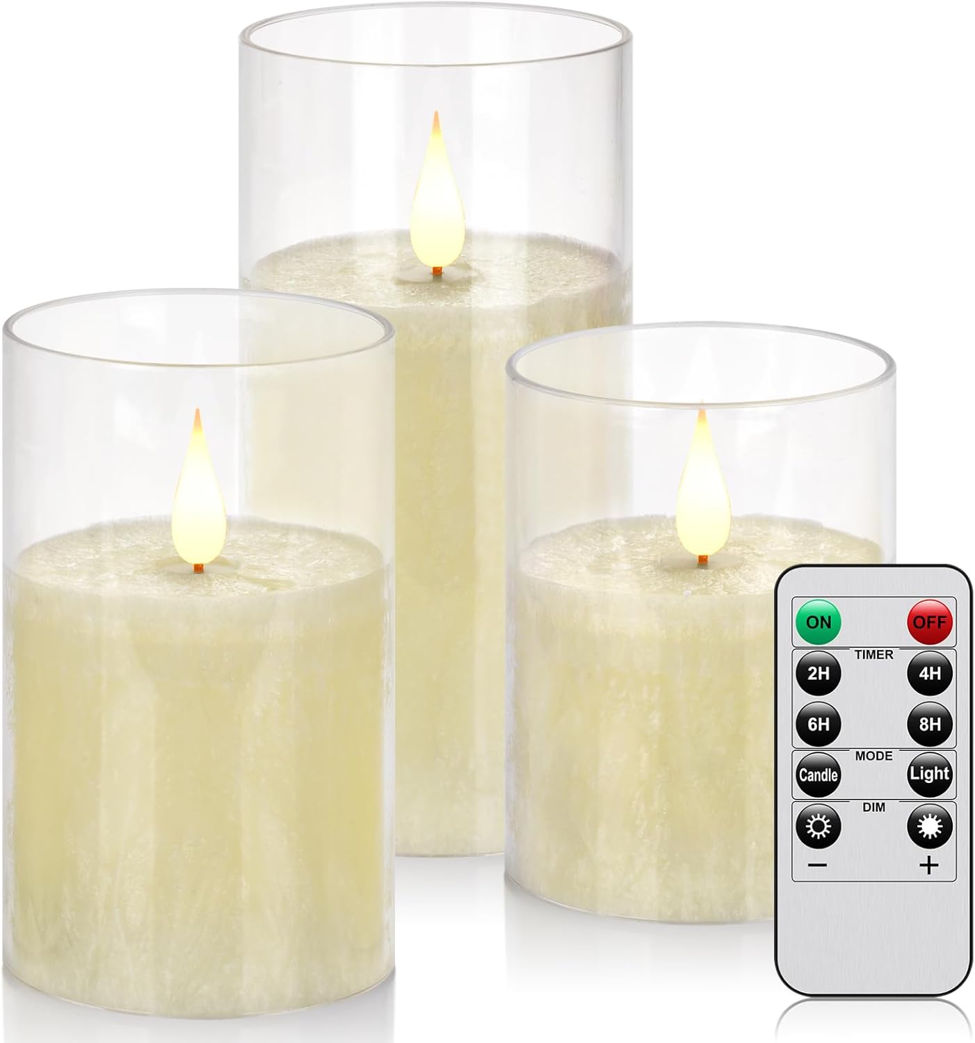 Flameless Flickering Battery Operated Candles D2.2''*H4 5" 6" 7" 8" 9" Set of 9 Ivory Real Wax Pillar LED Candles with 10-Key Remote and Cycling 24 Hours Timer (Ivory)