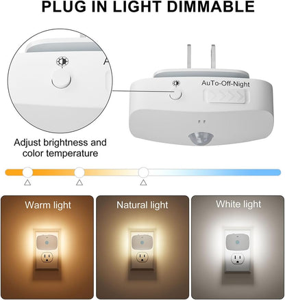 LED Night Light, Plug-in LED Backlit Night Light with Motion Sensor & Dusk to Dawn Sensor, Dimmable Nightlight 3-Color Temperature Adjustable Brightness for Bedroom Bathroom Stairs Hallway