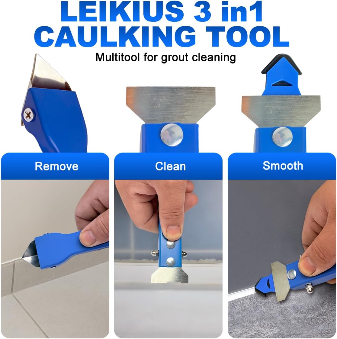 High Quality 3 in 1 Caulking Tools Sets, Steel Sealant Finishing Tool for Bathroom Kitchen Tile Window Sink Joints, Caulk Remover & Grout Scraper,for Smooth Caulking Come with a Knife