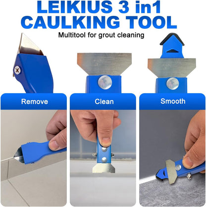 High Quality 3 in 1 Caulking Tools Sets, Steel Sealant Finishing Tool for Bathroom Kitchen Tile Window Sink Joints, Caulk Remover & Grout Scraper,for Smooth Caulking Come with a Knife