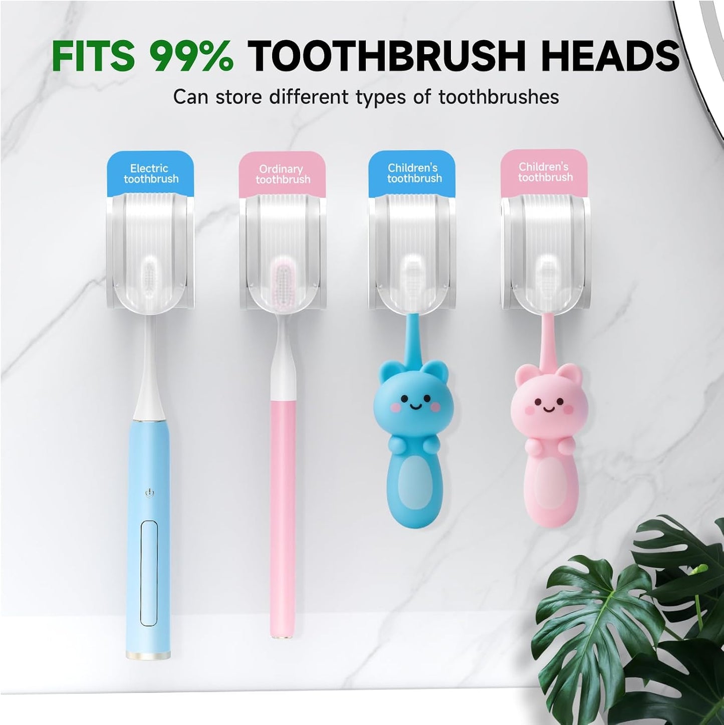 2 Pcs Toothbrush Holders Wall Mounted, Single Slot Design, Shower Self Adhesive Wall Mounted Toothbrush Holder with Cover, Waterproof and Dustproof, Suitable for Bathroom, Family, Travel (Transparent)