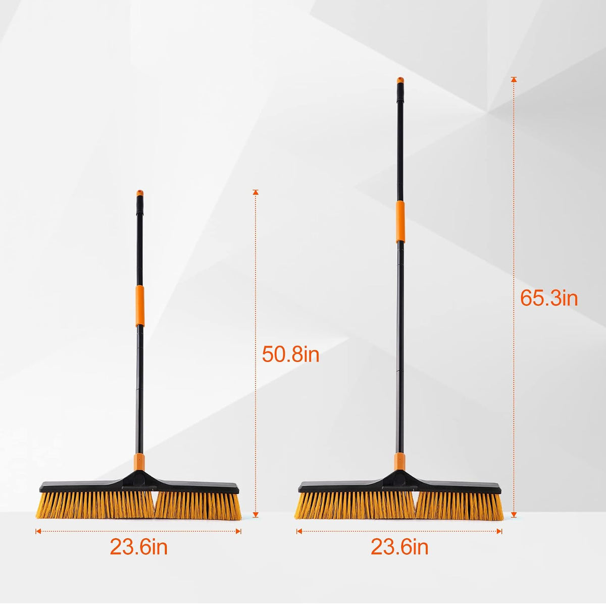 CLEANHOME 24”Push Broom Brush for Floor Cleaning with 65” Long Handle and Stiff Bristles, Heavy Duty Brush for Shop, Deck, Garage, Concrete,Indoor and Outdoor Broom,Orange