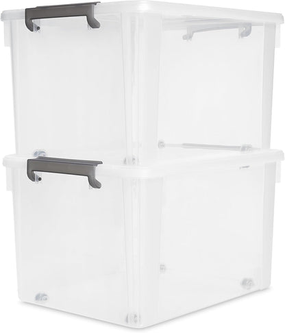Citylife 57 QT Plastic Storage Bins with Double-Opening Lids, Storage Containers for Organizing, Large Clear Storage Box for Closet, Blankets, 2 Packs