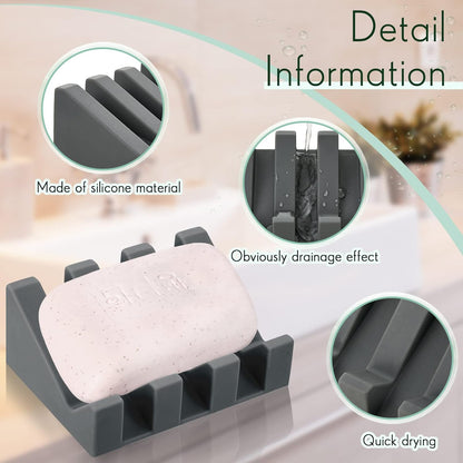 Cunhill 2 Pieces Silicone Soap Dish Self Draining Soap Dish Shower Waterfall Bar Soap Holder Tray with Drain Soap Saver for Kitchen Bathroom Accessories (Black)