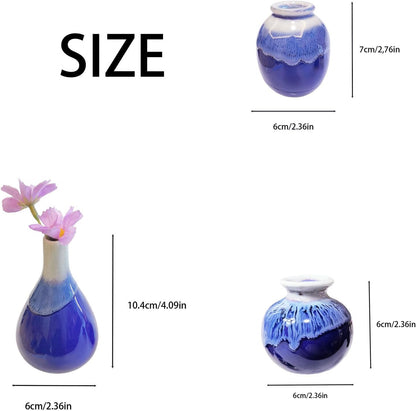 Daittin 3-Piece Ceramic Vase Set - Small Bud Vases for Dried/Fresh Flowers, Tabletop Decor for Living Room, Bedroom & Office, Compact & Stylish Decor Pieces for Gift Givers (Pink)