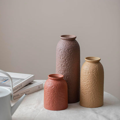 Ceramic Vase Set-3, Small Flower Vases for Decor, Modern Boho Farmhouse Style, Decorative Vases for Pampas Grass & Dried Flowers, Distressed Finish (Beige)
