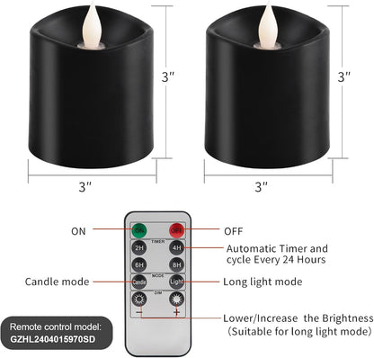 3x3 Flickering Flameless Candles Set of 2, 2AA Battery Life 600 Hours Battery Candles Flickering with Timer,3 inch Flameless Candles with Remote for Indoor/Outdoor, Ivory