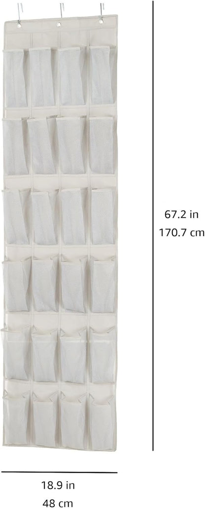 Amazon Basics 24 Medium Mesh Pocket Over-the-Door Hanging Shoe Organizer, Space Saving Shoe Storage, Light Grey | Over-the-Door