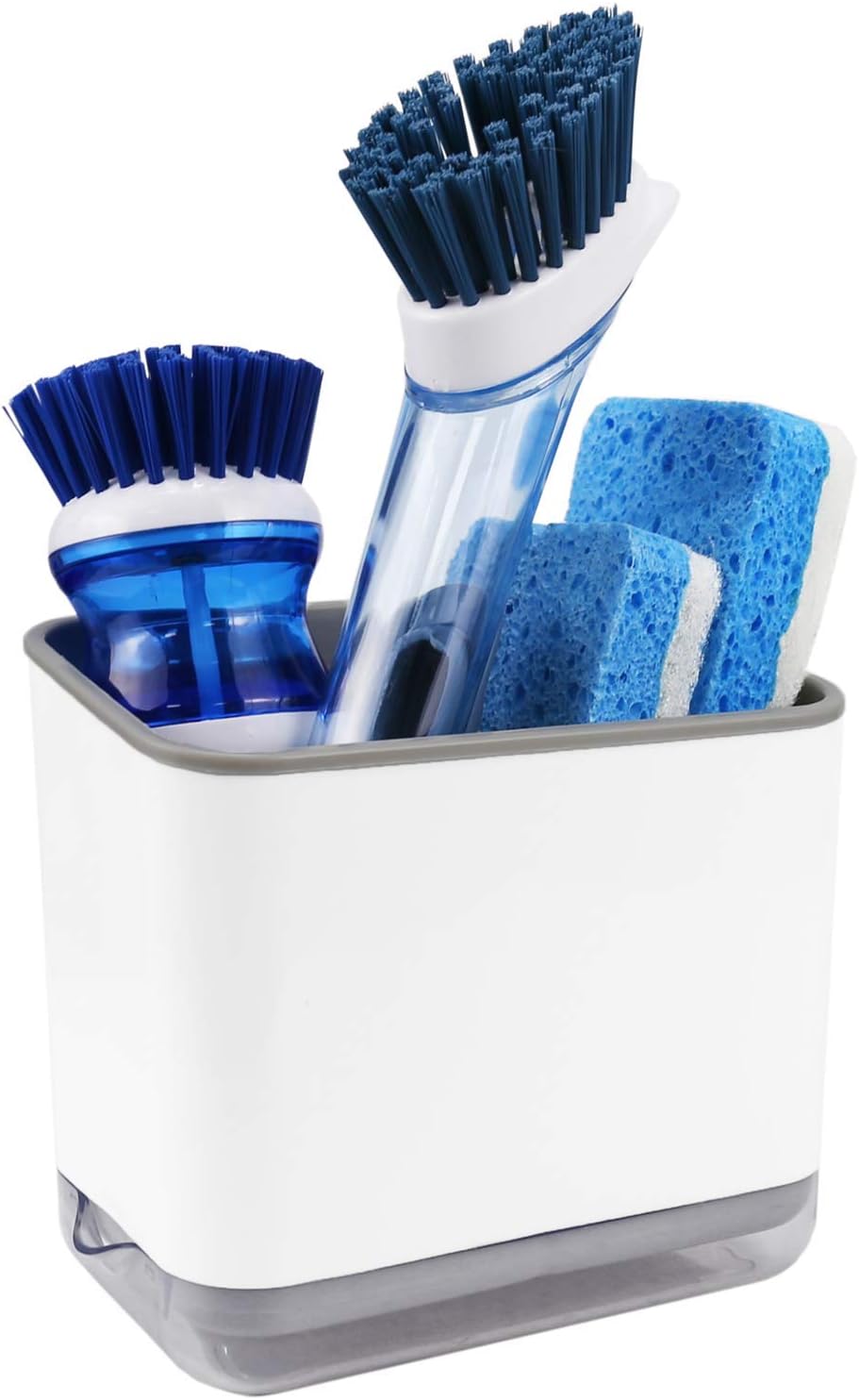 KeFanta Sink Caddy for Countertop, Sponge Holder for Kitchen Sink, Dish Sponge and Brush Holder, Plastic Dish Scrubber Organizer with Drain Pan, Black