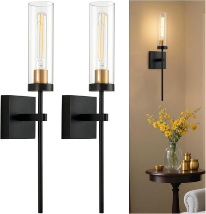 Wireless Wall Sconces with Remote Control, Battery Operated Wall Sconce Set of 2, Black & Gold Rechargeable Dimmable Wall Light for Bedroom Living room Bathroom Hallway Entryway Stairwell, 3000K