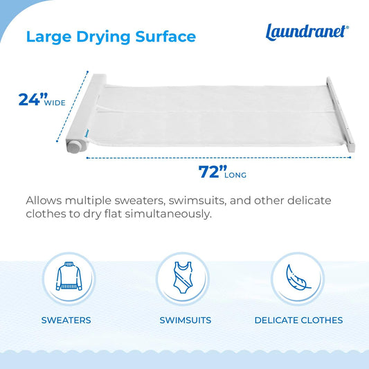 Retractable Clothes Drying Rack - Flat Hanging Mesh Drying for Delicate Clothes and Sweaters – Eliminate Bumps and Stretching from Hangers and Lines - 24" Wide and Opens Up to 72" - 1 Pack