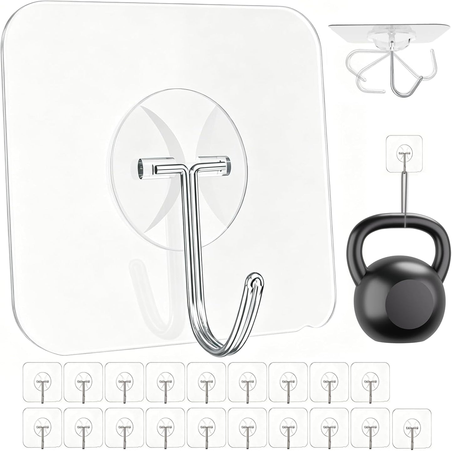 Large Hooks for Hanging Heavy-Duty 44Ib(Max) 10 Packs, Wall Hangers without Nails Self-Adhesive Traceless Clear and Removable, Waterproof and Rustproof Multiple Uses for Bathroom Kitchen Home
