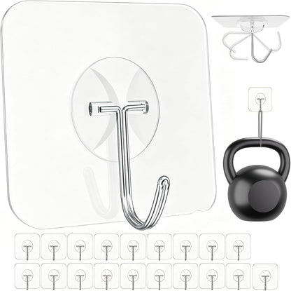 Large Hooks for Hanging Heavy-Duty 44Ib(Max) 10 Packs, Wall Hangers without Nails Self-Adhesive Traceless Clear and Removable, Waterproof and Rustproof Multiple Uses for Bathroom Kitchen Home