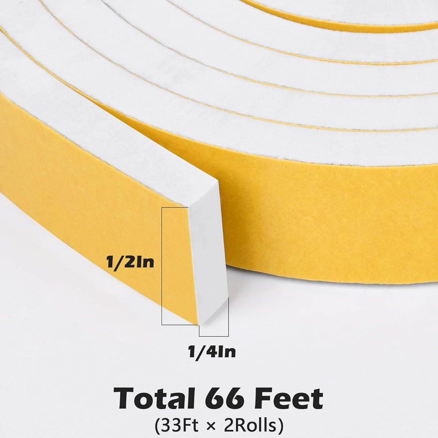 ToLanbbt White Door Window Weather Stripping Self Adhesive Foam Tape High Density Foam Sealing Strip Window Insulation Weatherproof Gasket Tape for Doors and Windows (1/2" W X 1/8" T X 16.5')