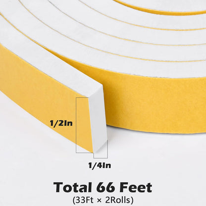 ToLanbbt White Door Window Weather Stripping Self Adhesive Foam Tape High Density Foam Sealing Strip Window Insulation Weatherproof Gasket Tape for Doors and Windows (1/2" W X 1/8" T X 16.5')