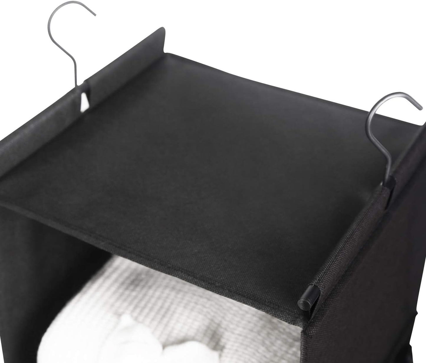MAX Houser 4-Shelf Hanging Closet Organizer, Space Saver, Cloth Hanging Shelves with 2 Side Pockets, Foldable (Beige)