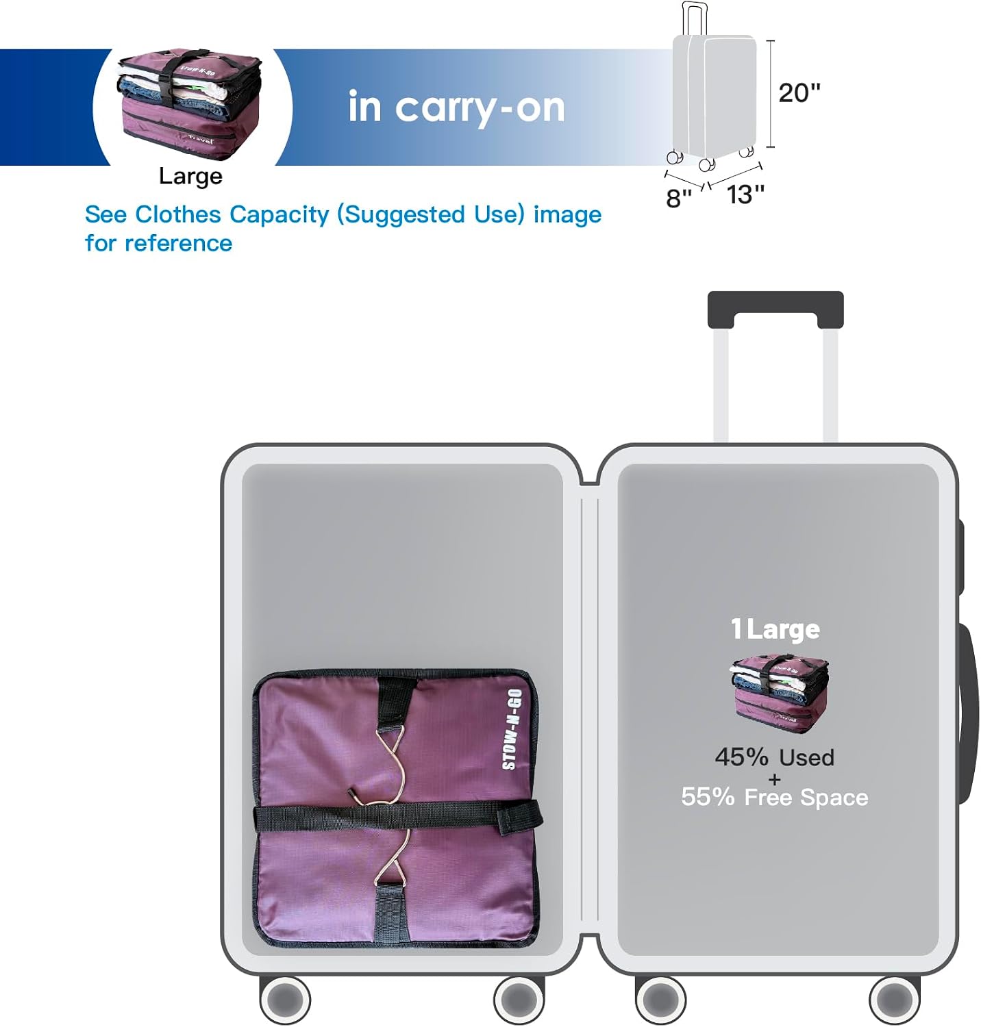 Grand Fusion Stow-N-Go Hanging Travel Shelves, Packing Organizer for Luggage. Carry on Closet for Suitcase. Expandable Packing Cube. Travel Essentials. (Black - L, L = (L) 11.8" x (W) 11.8")