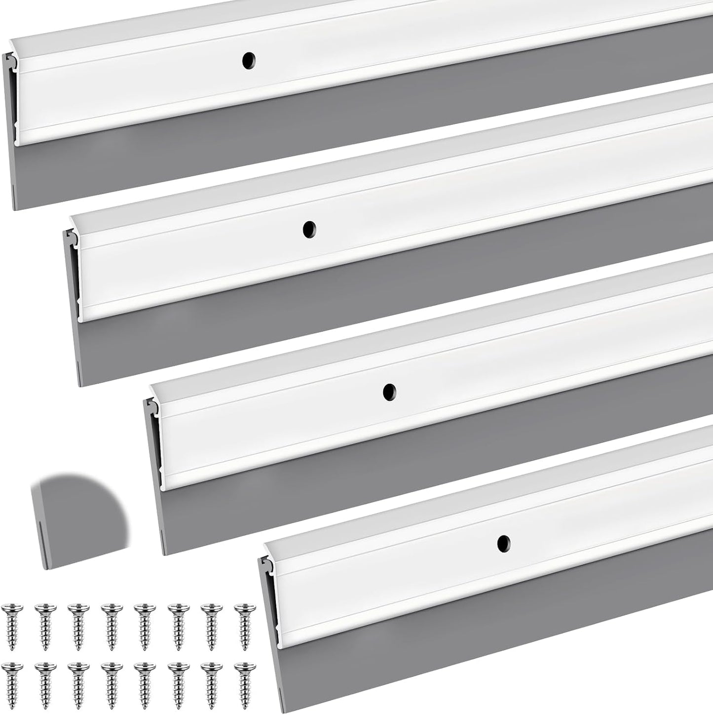 FoldTier 4 Pcs Slotted Door Sweep for Bottom of Door Exterior and Interior, 2-1/8 x 36 Inch, Aluminum Threshold Seal with Flexible Split Rubber, Weather Stripping Draft Dust Noise Stopper