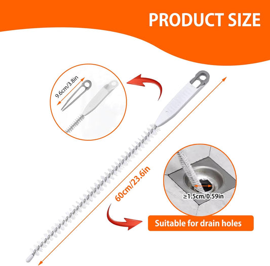 Upgraded Sink Drain Overflow Cleaning Brush, 23.6" Sewer Drain Brush, Bendable Long Pipe Cleaners, Household Sewer Hair Catcher with Cleaning Forceps