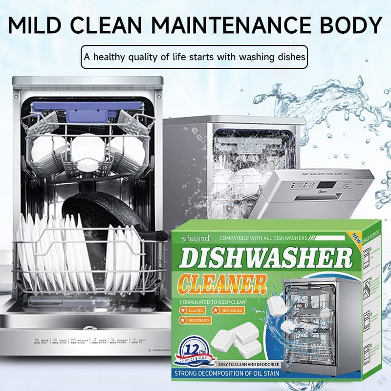 Dishwasher Cleaner and Deodorizer Tablets-12 Pack, Heavy Duty Deep Cleaning Descaler Pods for Dish Washer Machine, Removes Limescale, Odor, Grease, and Hard Water Stains, Septic Safe