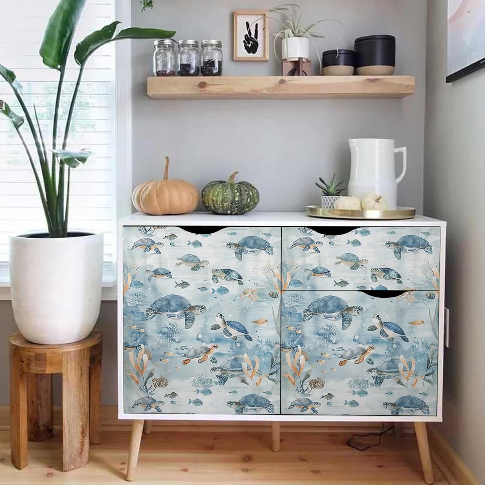 MuralPeel Dark Blue/Yellow Leaf Floral Peel and Stick Wallpaper Vintage Easy Peel Off Self Adhesive Removable Stick on Wall Paper for Kitchen Cabinet Renter Friendly