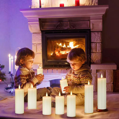 Flameless Flickering Battery Operated Candles D2.2''*H4 5" 6" 7" 8" 9" Set of 9 Ivory Real Wax Pillar LED Candles with 10-Key Remote and Cycling 24 Hours Timer (Ivory)