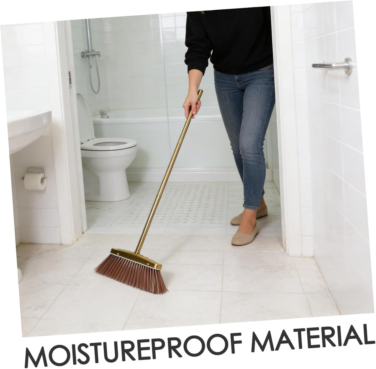 UKCOCO Heavy Duty Gold Stainless Steel Broom with Detachable Handle, Thick Fine Bristle Floor Sweeper for Indoor Hardwood and Outdoor Patio Cleaning