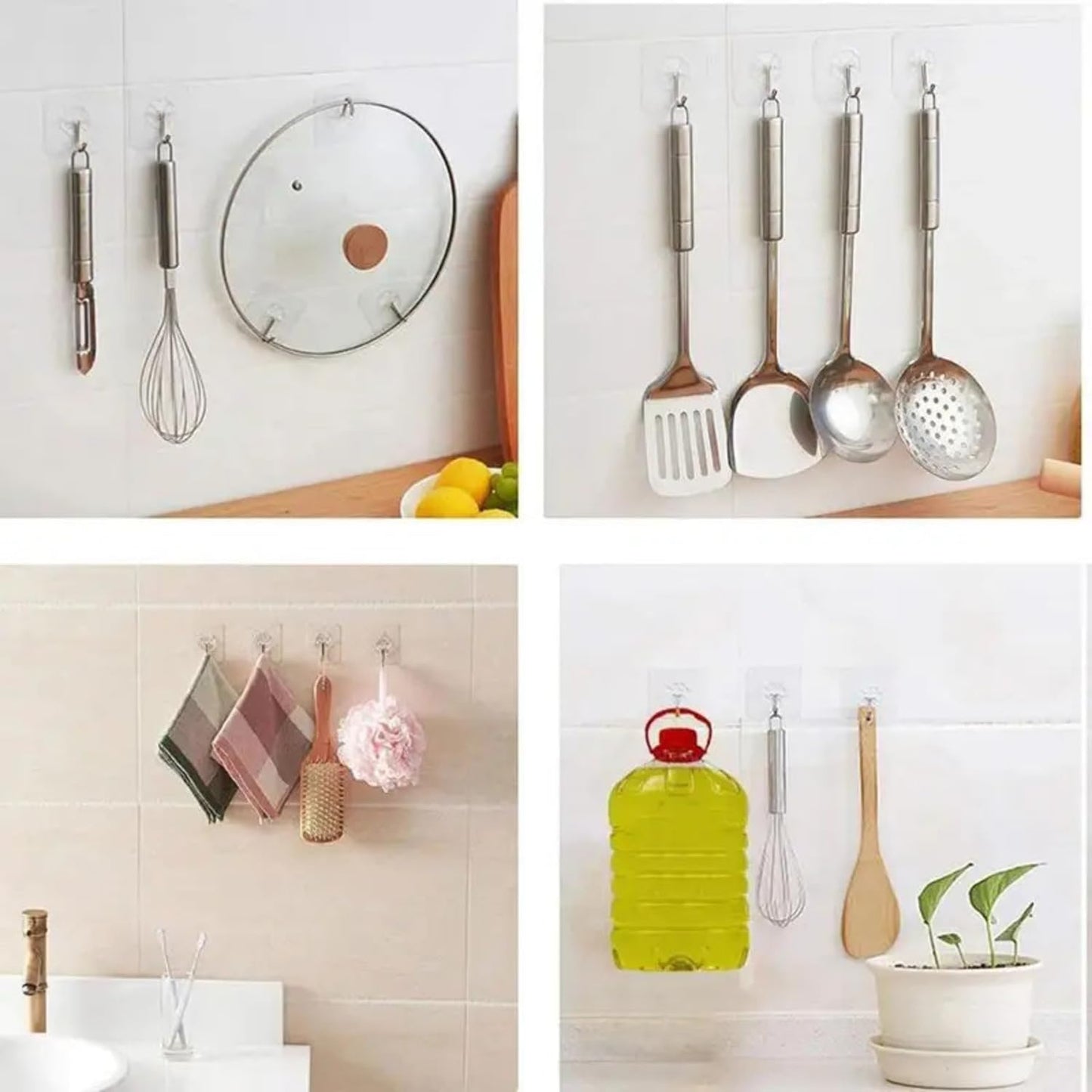 Heavy Duty Adhesive Wall Hooks Large 24 Pack, Transparent, Waterproof, Damage-Free, Sticky Hook for Hanging Upto 50lbs, No Tools Required, no Drill, for Kitchen, Shower, Tile etc.