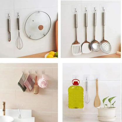 Heavy Duty Adhesive Wall Hooks Large 24 Pack, Transparent, Waterproof, Damage-Free, Sticky Hook for Hanging Upto 50lbs, No Tools Required, no Drill, for Kitchen, Shower, Tile etc.