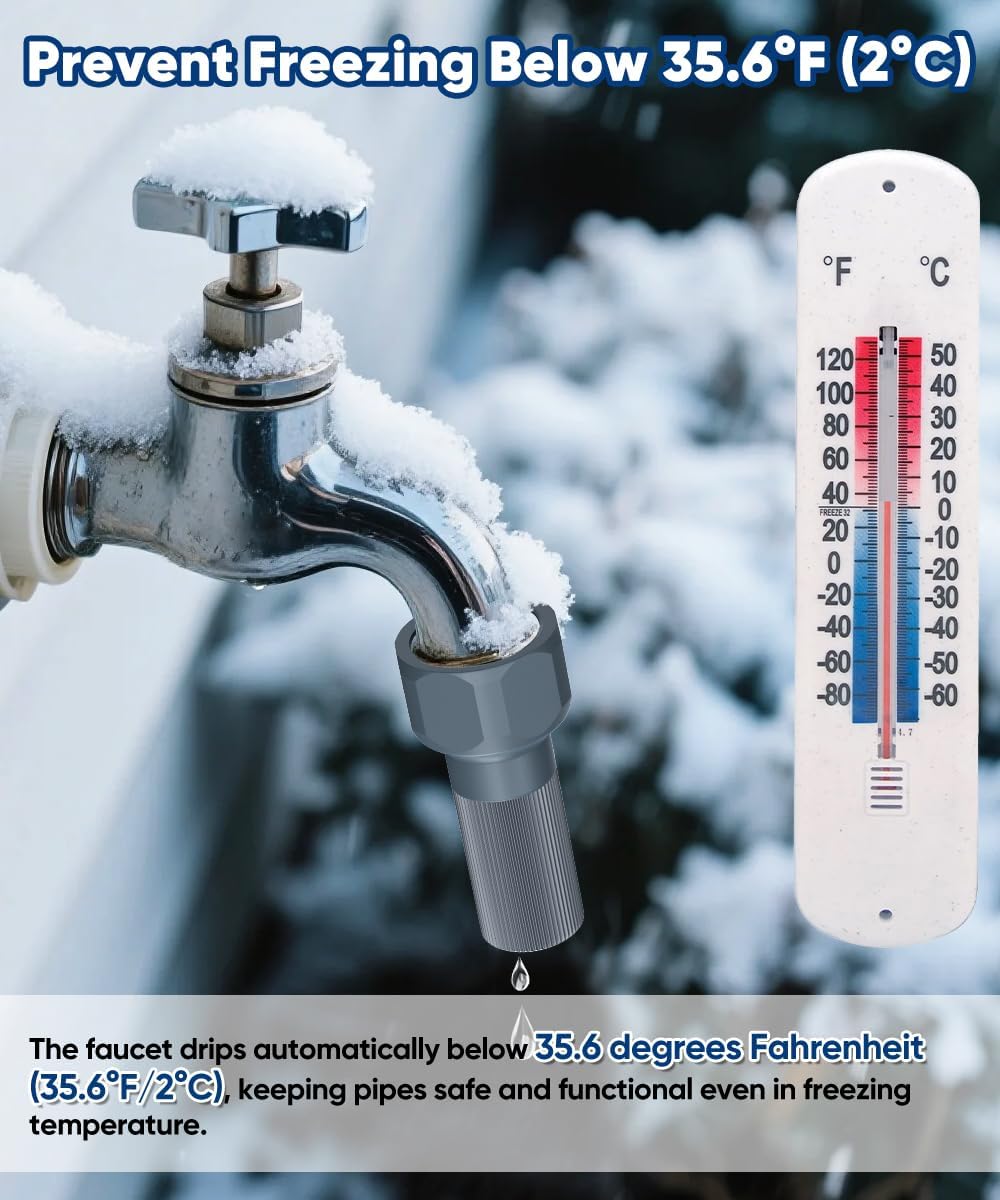 3/4-Inch Thread Faucet Freeze Protection Valve, Freeze Proof Faucet Cover for Outdoors, Winter Frost Proof Auto Temperature Control for Garden, Lawn & Yard Spigot, Grey, 2pcs