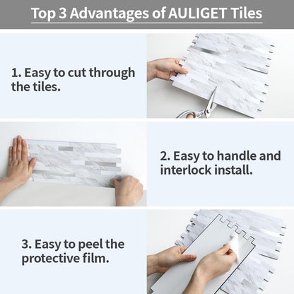 AULIGET 20 Sheets Peel and Stick Backsplash, Black & Grey Wood Look PVC Mixed Metal Stick on Backsplash Tiles for Kitchen
