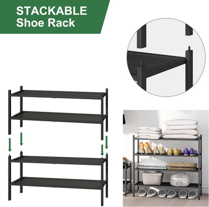 kiplant Small Shoe Rack, 4-Tier Bamboo Wood Shoe Rack for Entryway, Stackable Shoe Organizer for Hallway Closet, Free Standing Shoe Racks for Indoor & Outdoor