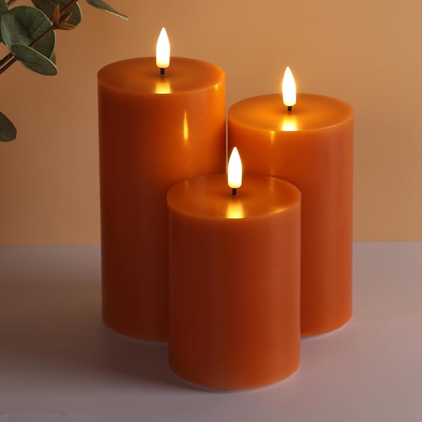 Black Flameless Pillar Candles with Remote, Flickering LED Wax Candles Battery Operated Set of 3