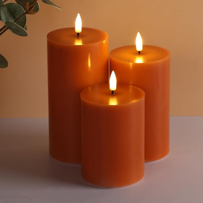 Black Flameless Pillar Candles with Remote, Flickering LED Wax Candles Battery Operated Set of 3