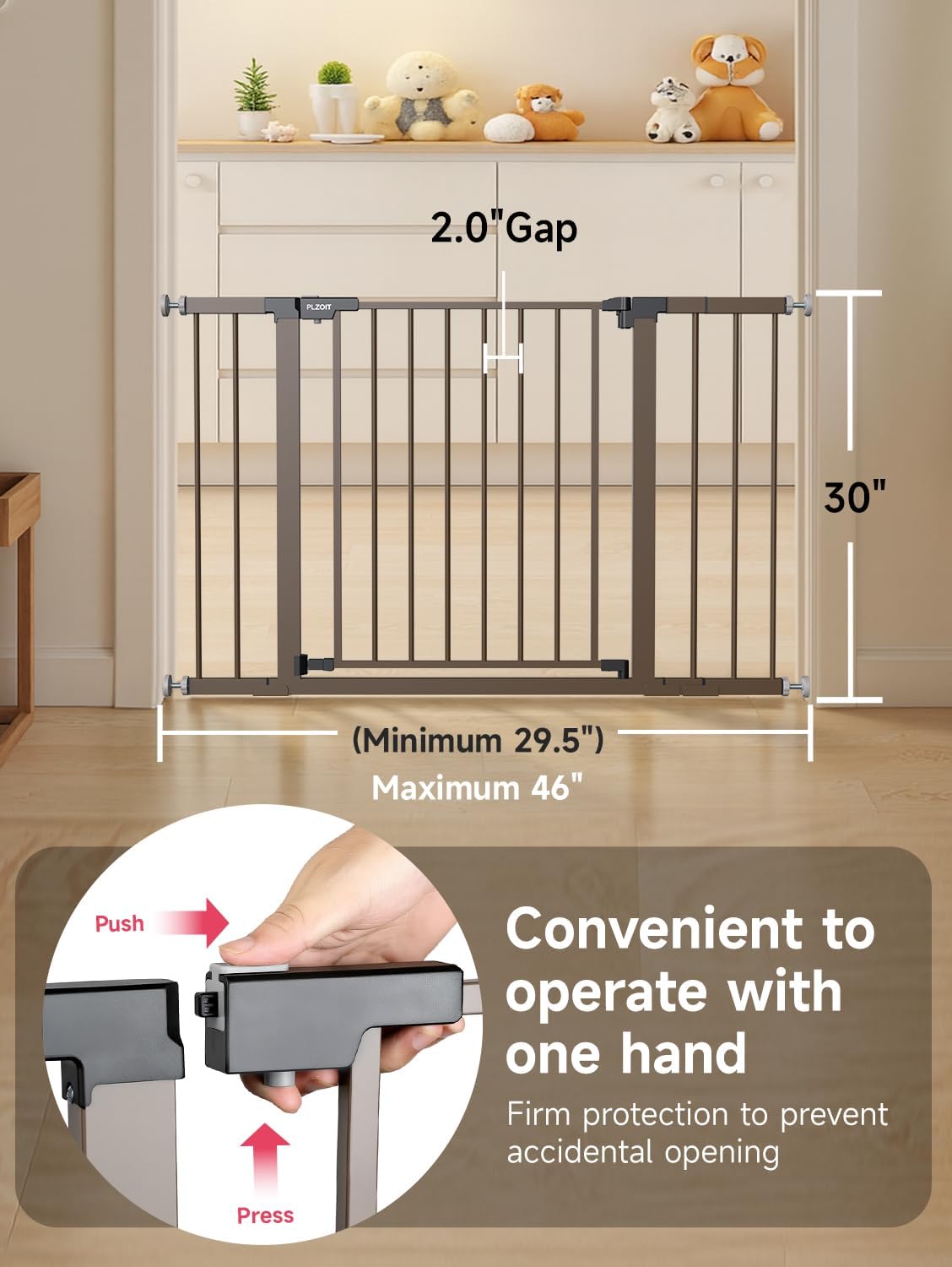 29.5-40.5" Baby Gate for Stairs, Dog Gate for Doorways, Walk Thru Auto Close Metal Baby Safety Gate for The House, Stairs and Doorways, Child Gate Pressure Mounted, Pet Gate for Dog Indoor - Black