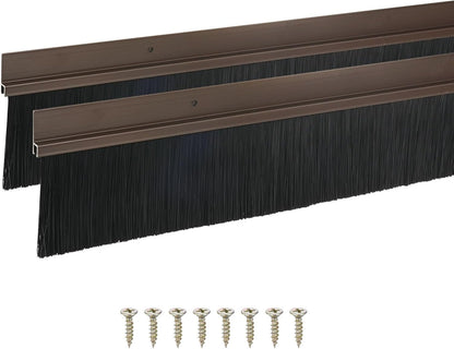 M METERXITY 2Pack Door Sweep - 39" Door Bottom Brush Heavy Duty Seal Draft Stopper Aluminum Base with 50mm Brush, Adhesive/Screw Installation for Interior/Exterior/Garage/Sliding Doors, Black