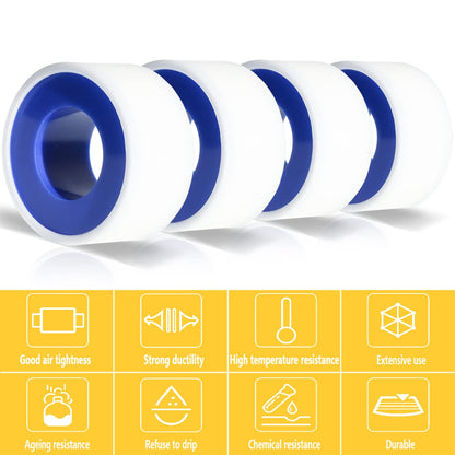 VOTMELL 4 Rolls 3/4 Inch(W) X 520 Inches(L) Teflon Tape for Plumbers, PTFE Thread Seal, Pipe Sealing, Shower Head - White