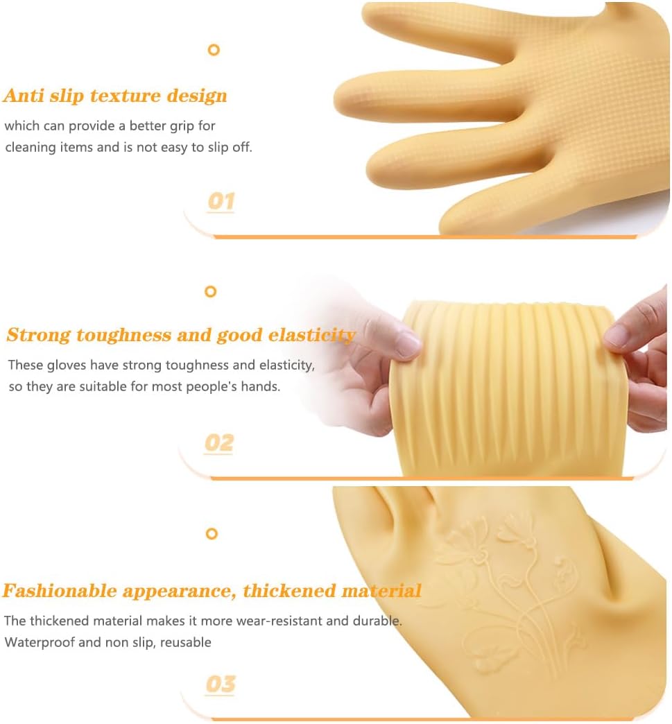 3-Pair 17.8-Inch Elbow-Length Reusable Rubber Waterproof Household Cleaning and Kitchen Dishwashing Gloves - Medium Size