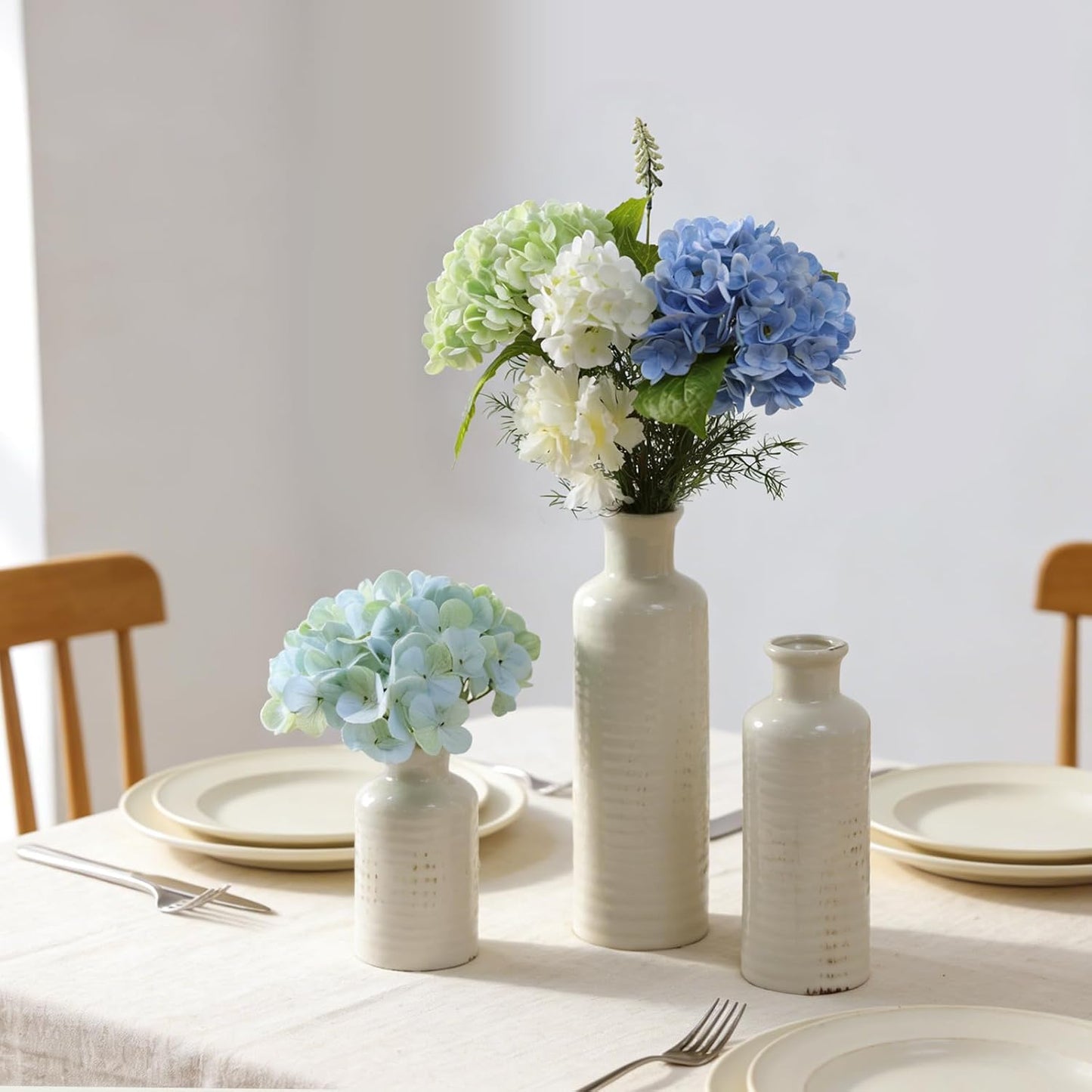 CUCUMI Ceramic Vase Set of 5, Home Decor Farmhouse Décor Handmade Pottery Vases for Pampas Grass, Dried Fresh Flowers, Table, Living Room, Kitchen, Shelf, Entryway Mantel Neutral Tones