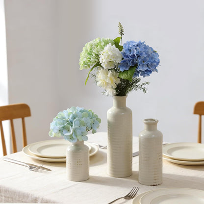 CUCUMI Ceramic Vase Set of 5, Home Decor Farmhouse Décor Handmade Pottery Vases for Pampas Grass, Dried Fresh Flowers, Table, Living Room, Kitchen, Shelf, Entryway Mantel Neutral Tones