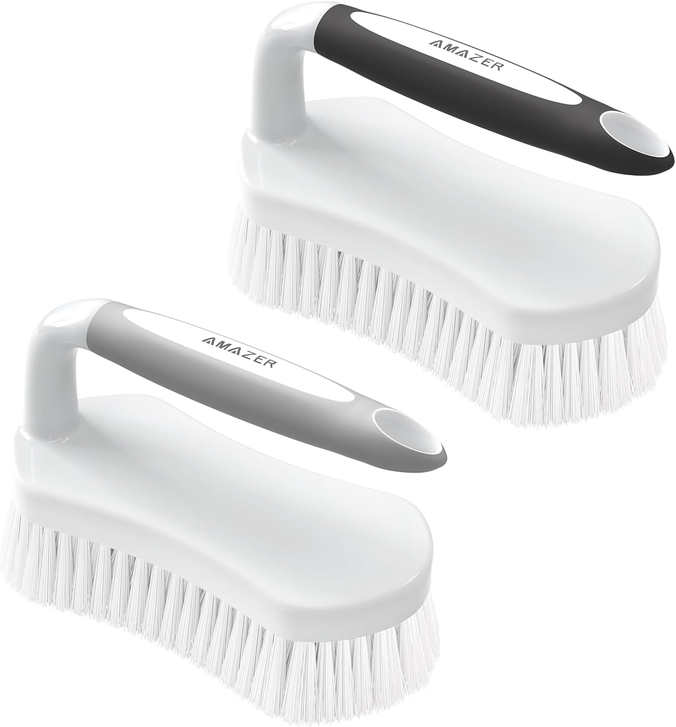 Amazer Scrub Brush for Cleaning Comfort Grip Shower Scrubber Stiff Bristles with Handle Heavy Duty Cleaner Brush for Tub Sink Carpet Floor - Pack of 2 (Green+Green)