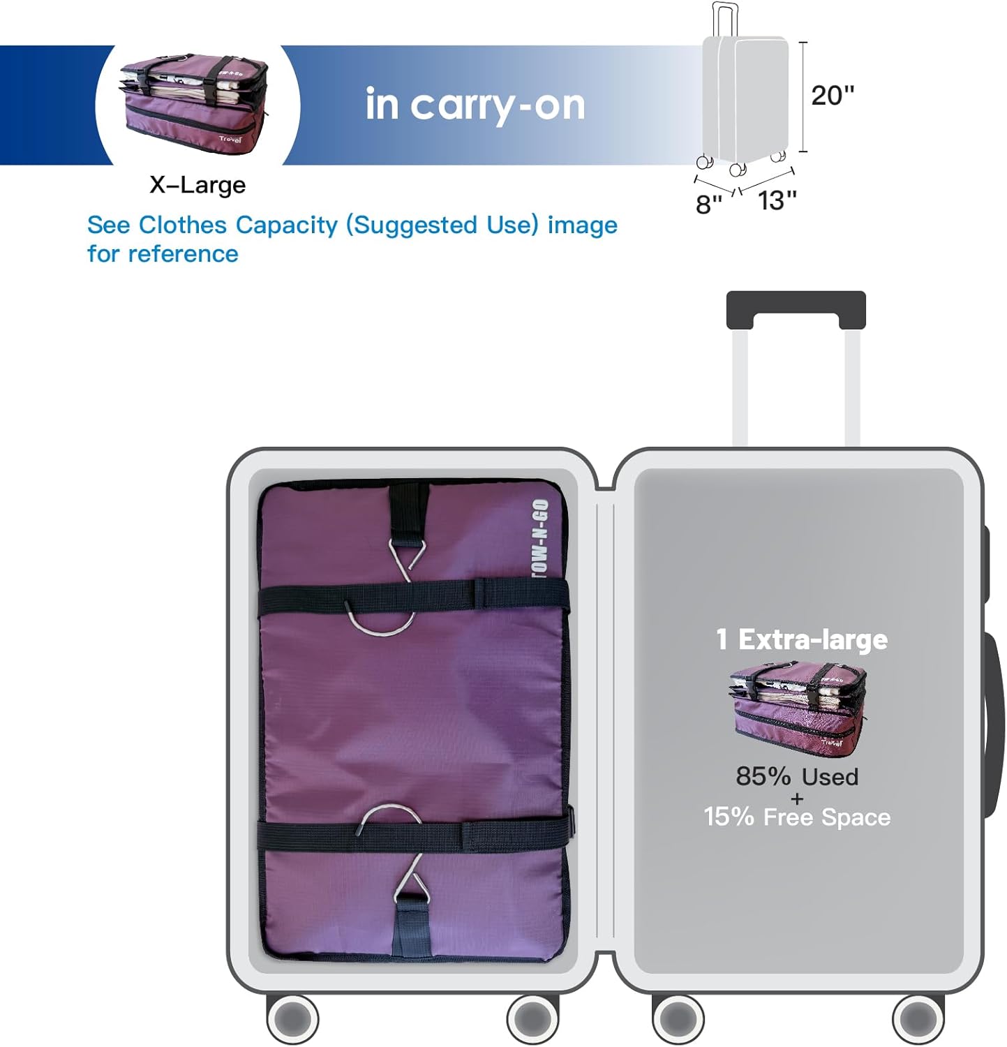 Grand Fusion Stow-N-Go Hanging Travel Shelves, Packing Organizer for Luggage. Carry on Closet for Suitcase. Expandable Packing Cube. Travel Essentials. (Black - L, L = (L) 11.8" x (W) 11.8")
