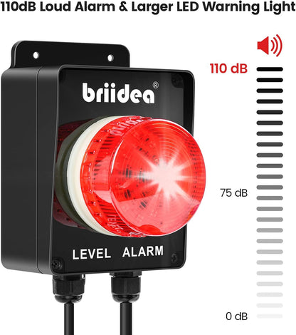Sump Pump Alarm, Briidea Indoor/Outdoor High Water Septic Tank Alarm with 110dB Loud Alarm and Large LED Indicator, 10ft Level Float Switch, Ideal for Septic Sump Pump Pond Water Tank
