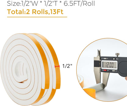 33 Feet Weather Stripping Door Seal- 1/2" Wide X 1/4" Thick Door Bottom Seal Strip High Density Foam Tape Adhesive Rubber Strip for Door Soundproofing,Window Insulation (1/2" x 1/4" x 33FT,Black)