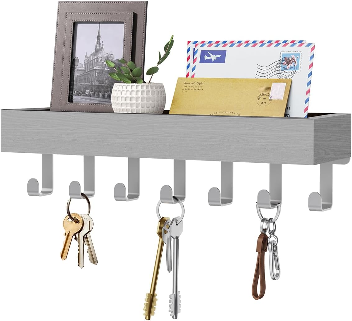 Key Holder Wall Mount Adhesive Magnetic - Hanging Key Hooks with Mail Organizer for Wallet House Accessories - Keys Hanger Rack with Shelf for RV Camper Entryway Door Home Living Room Decor Black