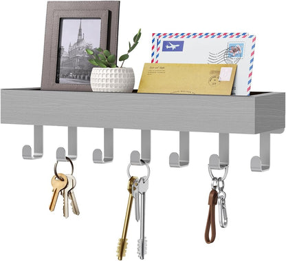 Key Holder Wall Mount Adhesive Magnetic - Hanging Key Hooks with Mail Organizer for Wallet House Accessories - Keys Hanger Rack with Shelf for RV Camper Entryway Door Home Living Room Decor Black