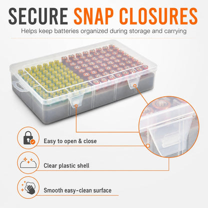Xuerdon Battery Organizer Case with BT168 Tester 120+ Batteries Storage Box | Clear Plastic Battery Box Holds 49AA 51AAA 10CR2032 10CR1632 Batteries, Wall Mount Drawer Organizer Batteries not Included