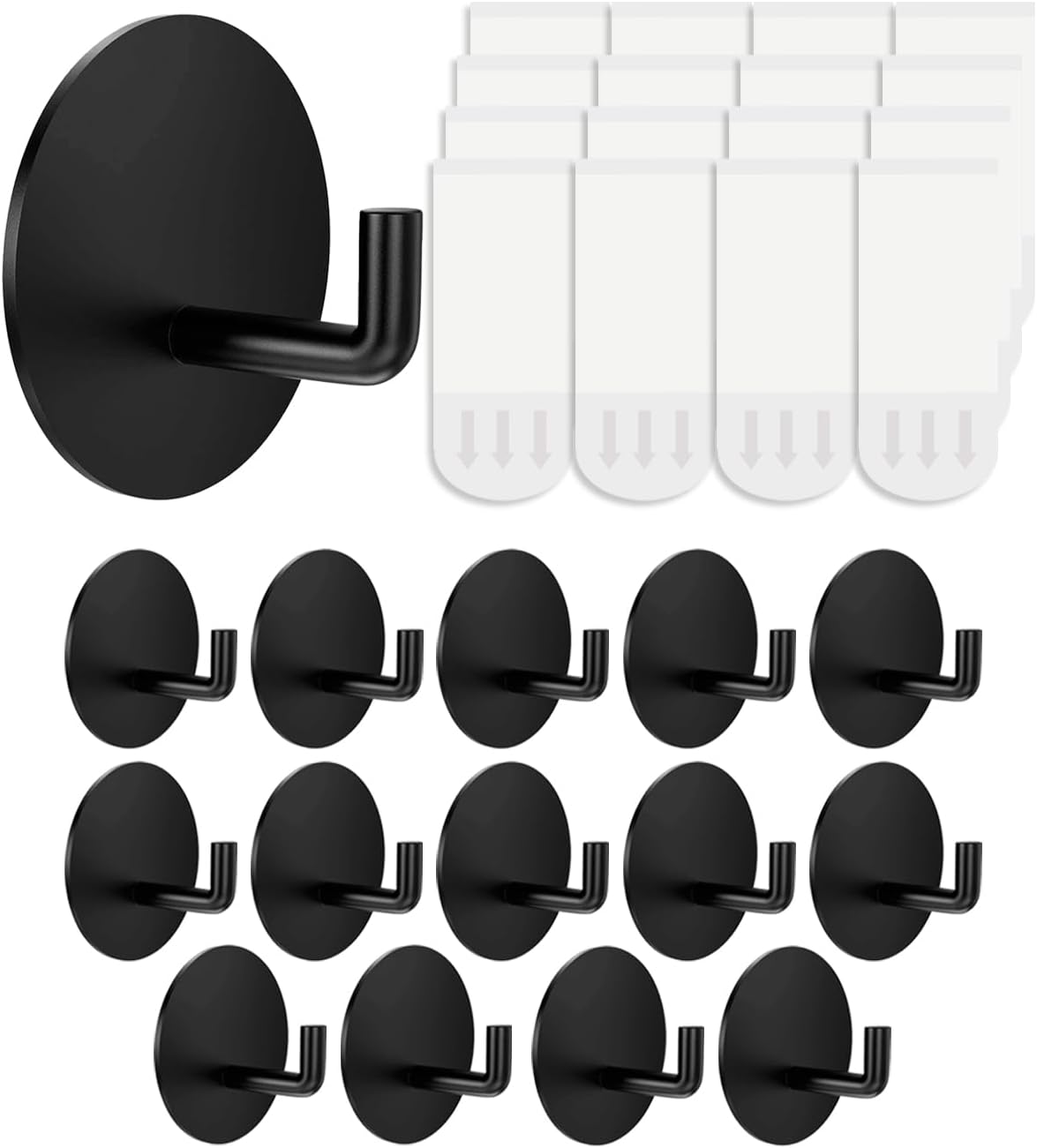 Removable Towel Hooks for Bathrooms, Heavy Duty Adhesive Hooks for Walls No Damage, Black Home Storage Hooks for Inside Shower, Sticky Hooks for Hanging Robe Coat Loofah Clothes Kitchen, 14Pcs Sus304
