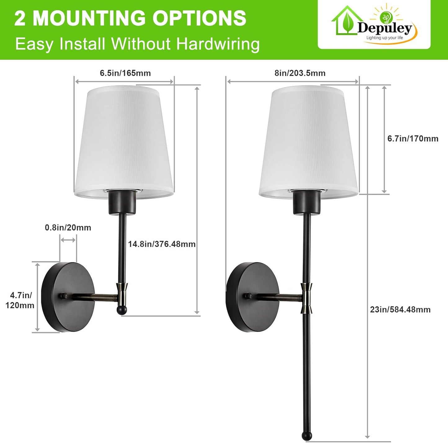 Depuley Battery Operated Wall Sconce: Set of 2 Wireless Wall Lights with 10000mAh Dimmable Bulbs and Remote for Bedroom - Rechargeable 15 Colors Gold Wall Lamp for Living Room Hallway